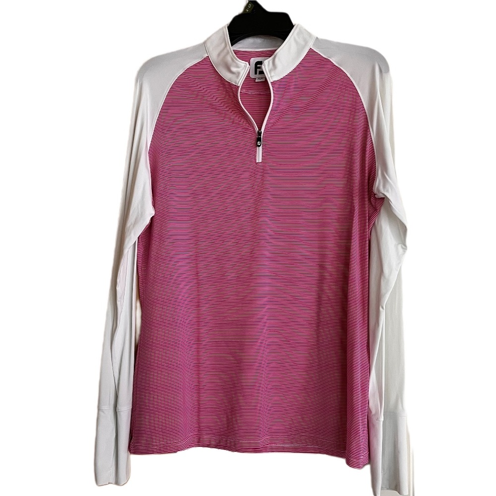 FootJoy Micro-Stripe 1/4 Zip Long Sleeve UV Protection Golf Shirt Sz L Pink